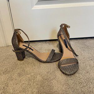 Stuart Weitzman Nearly Nude Metallic Glitter Block-Heel Sandals - Brand New